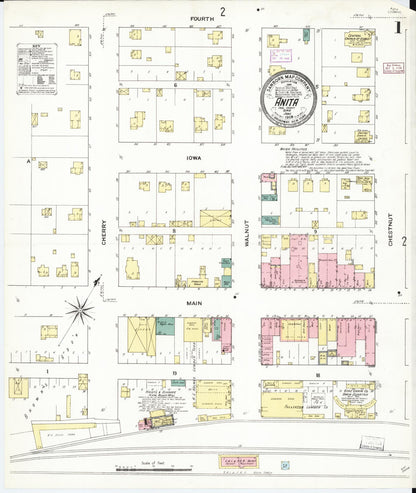 Sanborn Fire Insurance Map from Anita, Cass County, Iowa (1909), Sheet #0001 - Historic Sanborn Fire Insurance Map Print, vintage old map wall art