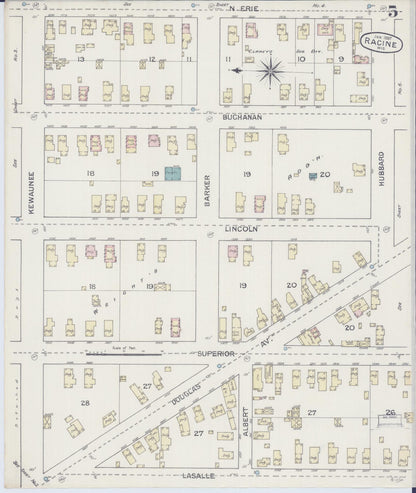 Sanborn Fire Insurance Map from Racine, Racine County, Wisconsin (1887), Sheet #0005 - Complete Map Set gallery image, historic Sanborn map, vintage wall art, Wisconsin Wisconsin