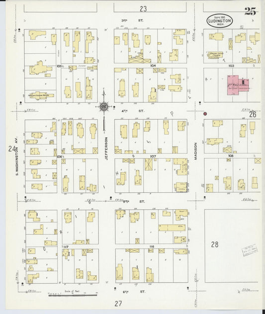 Sanborn Fire Insurance Map from Ludington, Mason County, Michigan (1910), Sheet #0025 - Historic Sanborn Fire Insurance Map Print, vintage old map wall art, antique decor, genealogy gift, Michigan Michigan map