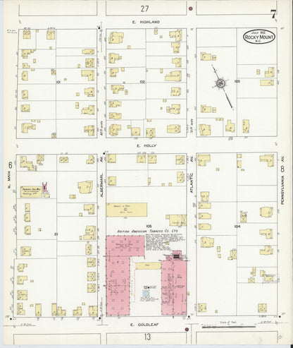 Sanborn Fire Insurance Map from Rocky Mount, Edgecombe And Nash Counties, North Carolina (1912), Sheet #0007 - Complete Map Set gallery image, historic Sanborn map, vintage wall art, North Carolina North Carolina