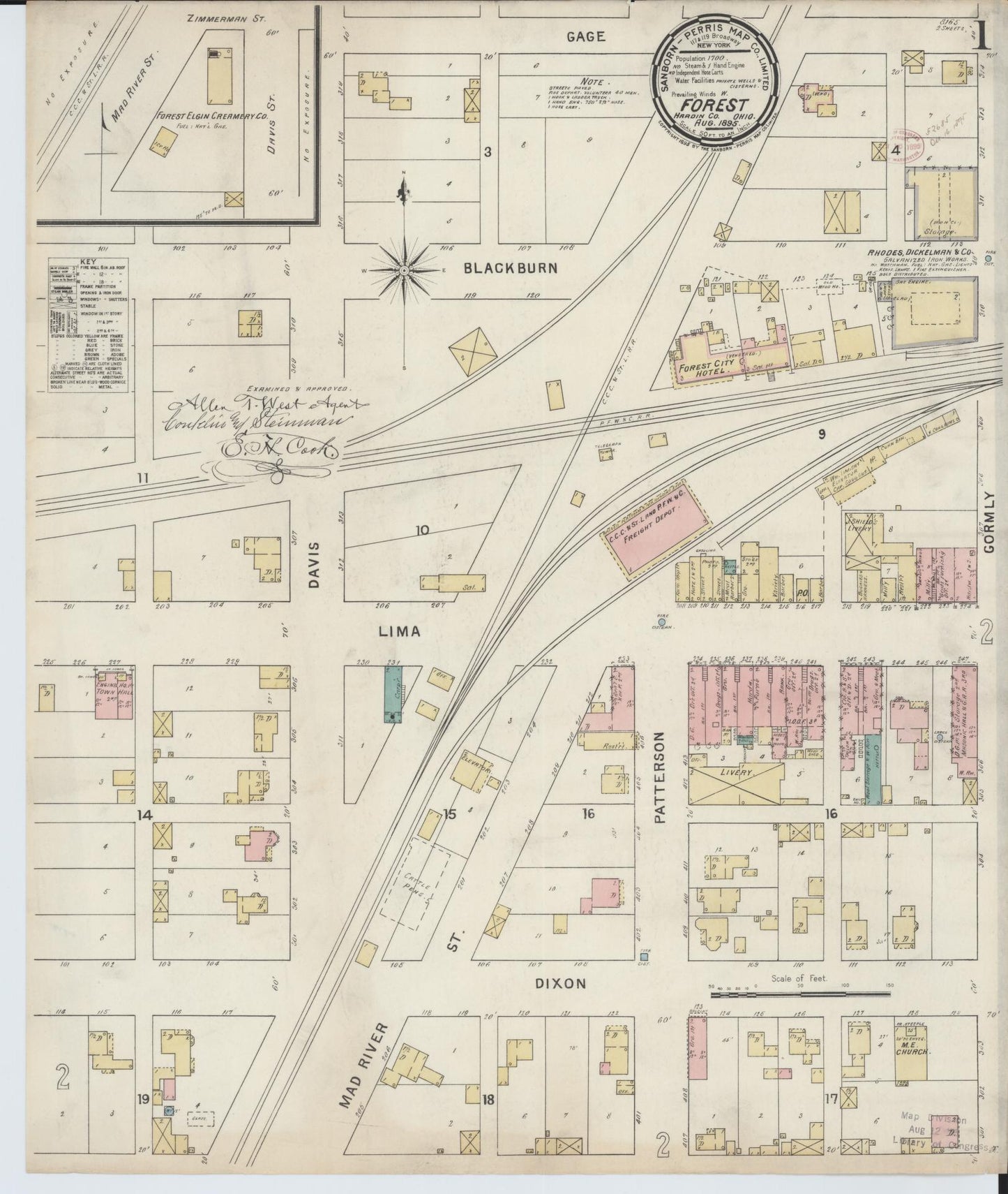 Sanborn Fire Insurance Map from Forest, Hardin County, Ohio (1895), Sheet #0001 - Historic Sanborn Fire Insurance Map Print, vintage old map wall art, antique decor, genealogy gift, Ohio Ohio map