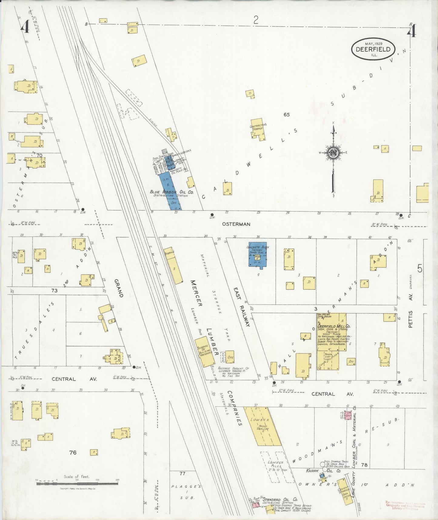Sanborn Fire Insurance Map from Deerfield, Lake County, Illinois (1929), Sheet #0004 - Historic Sanborn Fire Insurance Map Print, vintage old map wall art, antique decor, genealogy gift, Illinois Illinois map