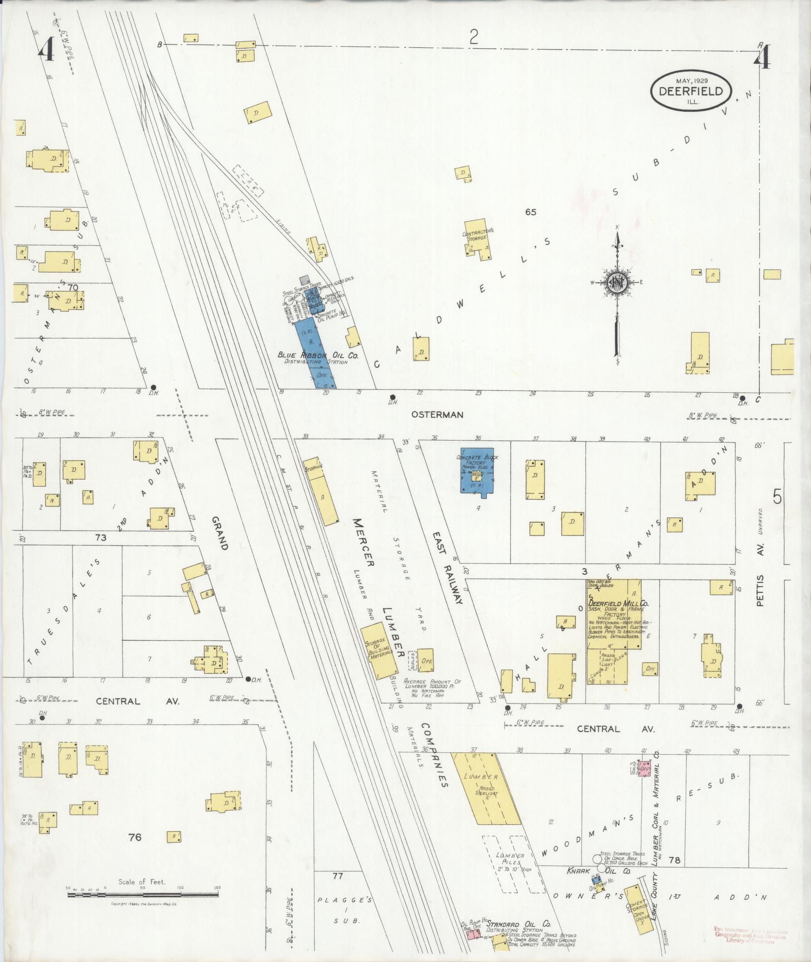 Sanborn Fire Insurance Map from Deerfield, Lake County, Illinois (1929), Sheet #0004 - Historic Sanborn Fire Insurance Map Print, vintage old map wall art, antique decor, genealogy gift, Illinois Illinois map