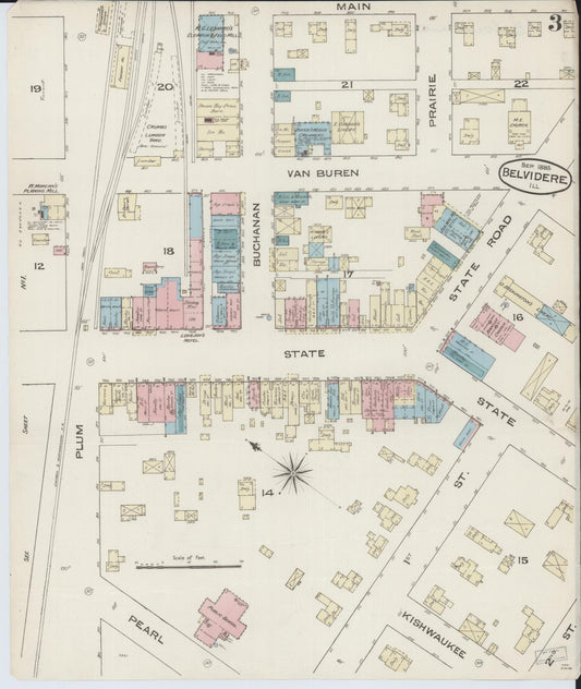 Sanborn Fire Insurance Map from Belvidere, Boone County, Illinois (1885), Sheet #0003 - Historic Sanborn Fire Insurance Map Print, vintage old map wall art, antique decor, genealogy gift, Illinois Illinois map