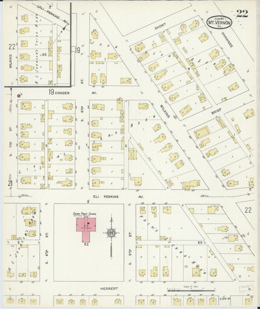 Sanborn Fire Insurance Map from Mount Vernon, Jefferson County, Illinois (1913), Sheet #0022 - Historic Sanborn Fire Insurance Map Print, vintage old map wall art, antique decor, genealogy gift, Illinois Illinois map