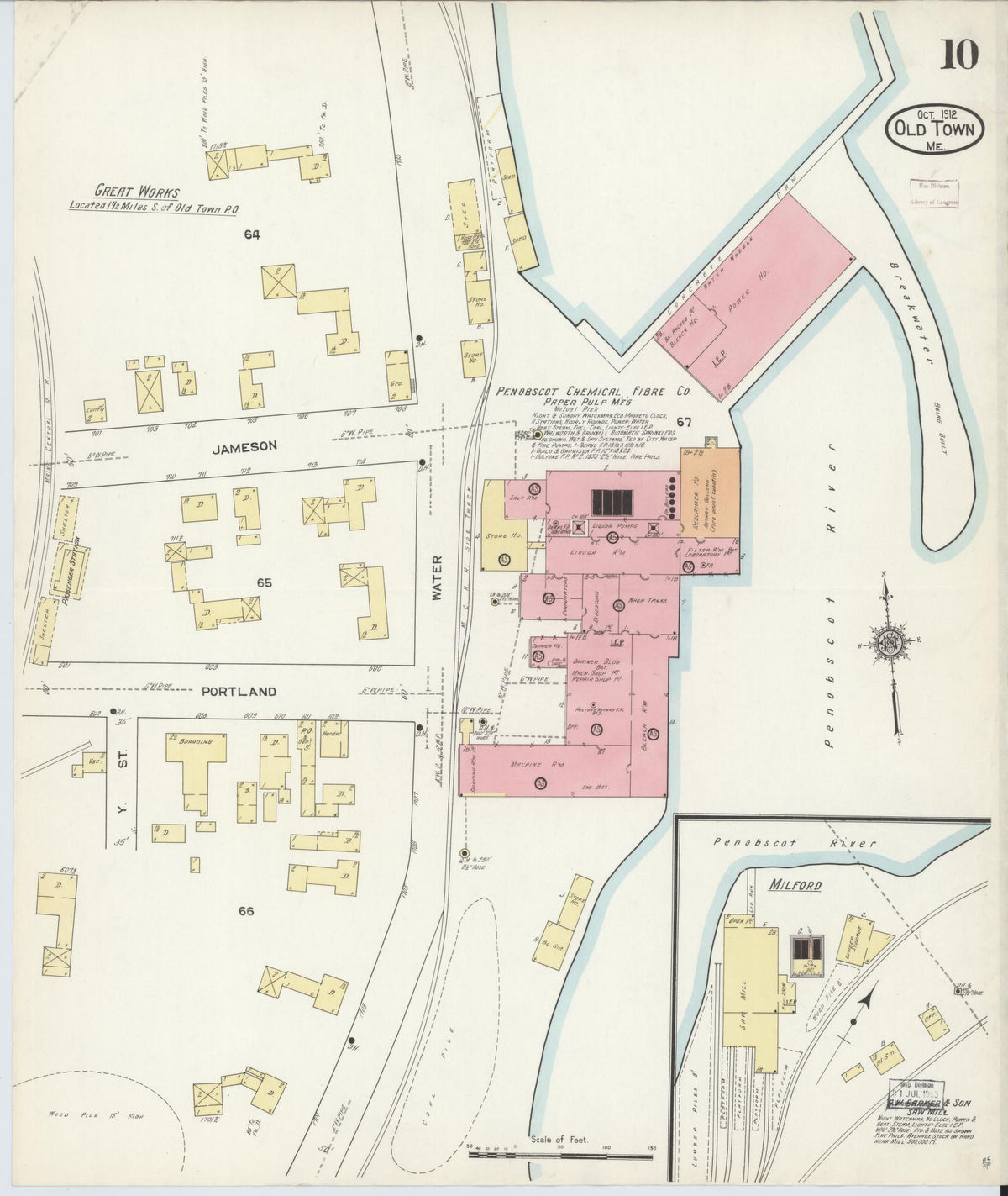 Sanborn Fire Insurance Map from Old Town, Penobscot County, Maine (1912), Sheet #0010 - Historic Sanborn Fire Insurance Map Print, vintage old map wall art, antique decor, genealogy gift, Maine Maine map