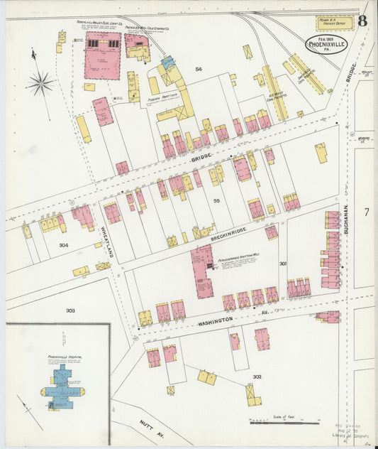 Sanborn Fire Insurance Map from Phoenixville, Chester County, Pennsylvania (1906), Sheet #0008 - Historic Sanborn Fire Insurance Map Print, vintage old map wall art, antique decor, genealogy gift, Pennsylvania Pennsylvania map