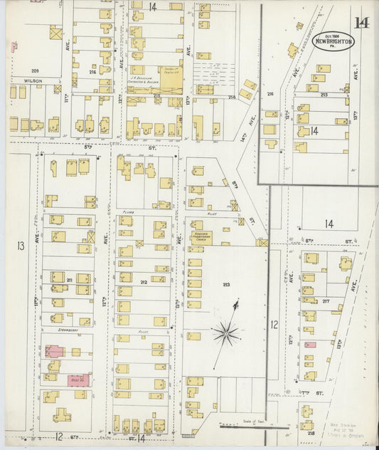 Sanborn Fire Insurance Map from New Brighton, Beaver County, Pennsylvania (1906), Sheet #0014 - Historic Sanborn Fire Insurance Map Print, vintage old map wall art, antique decor, genealogy gift, Pennsylvania Pennsylvania map