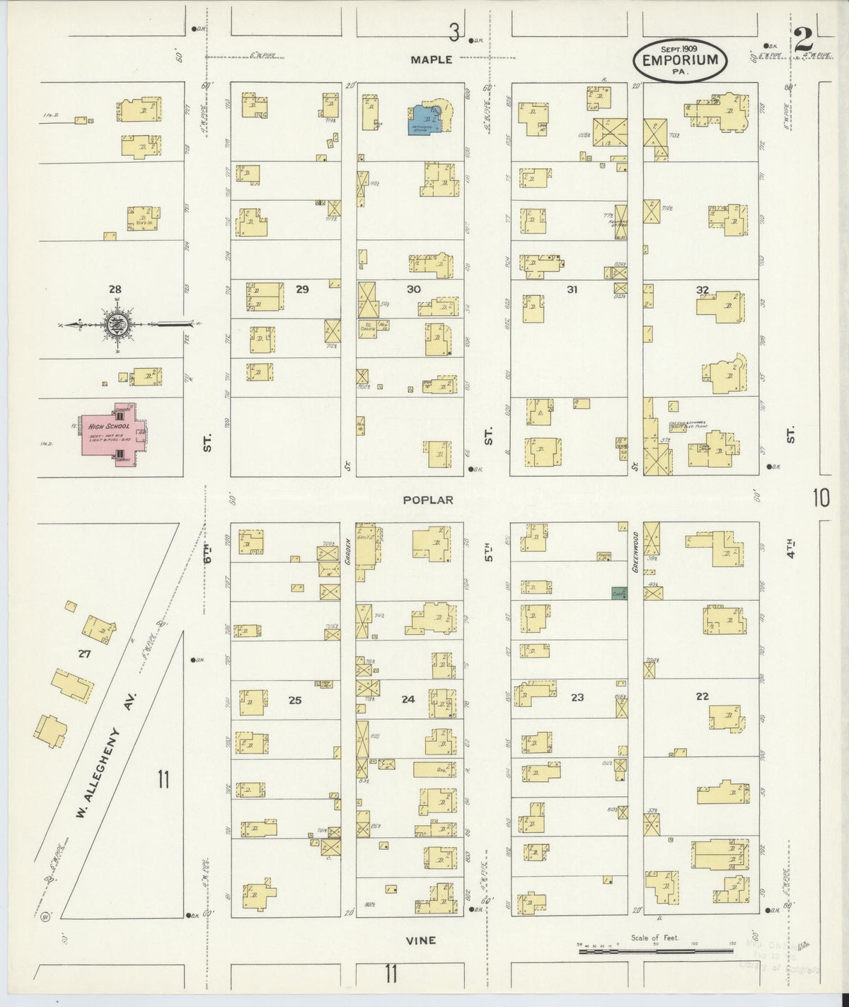 Sanborn Fire Insurance Map from Emporium, Cameron County, Pennsylvania (1909), Sheet #0002 - Complete Map Set gallery image, historic Sanborn map, vintage wall art, Pennsylvania Pennsylvania