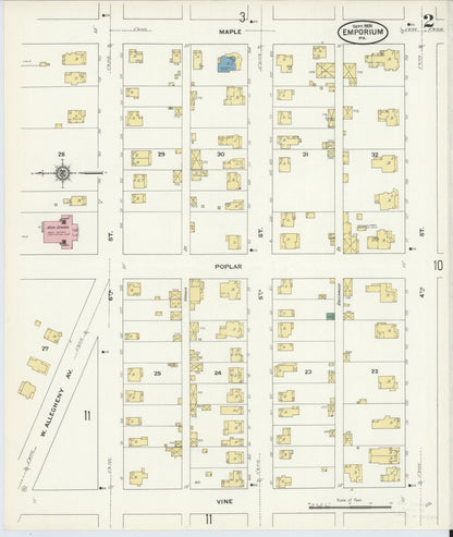 Sanborn Fire Insurance Map from Emporium, Cameron County, Pennsylvania (1909), Sheet #0002 - Complete Map Set gallery image, historic Sanborn map, vintage wall art, Pennsylvania Pennsylvania