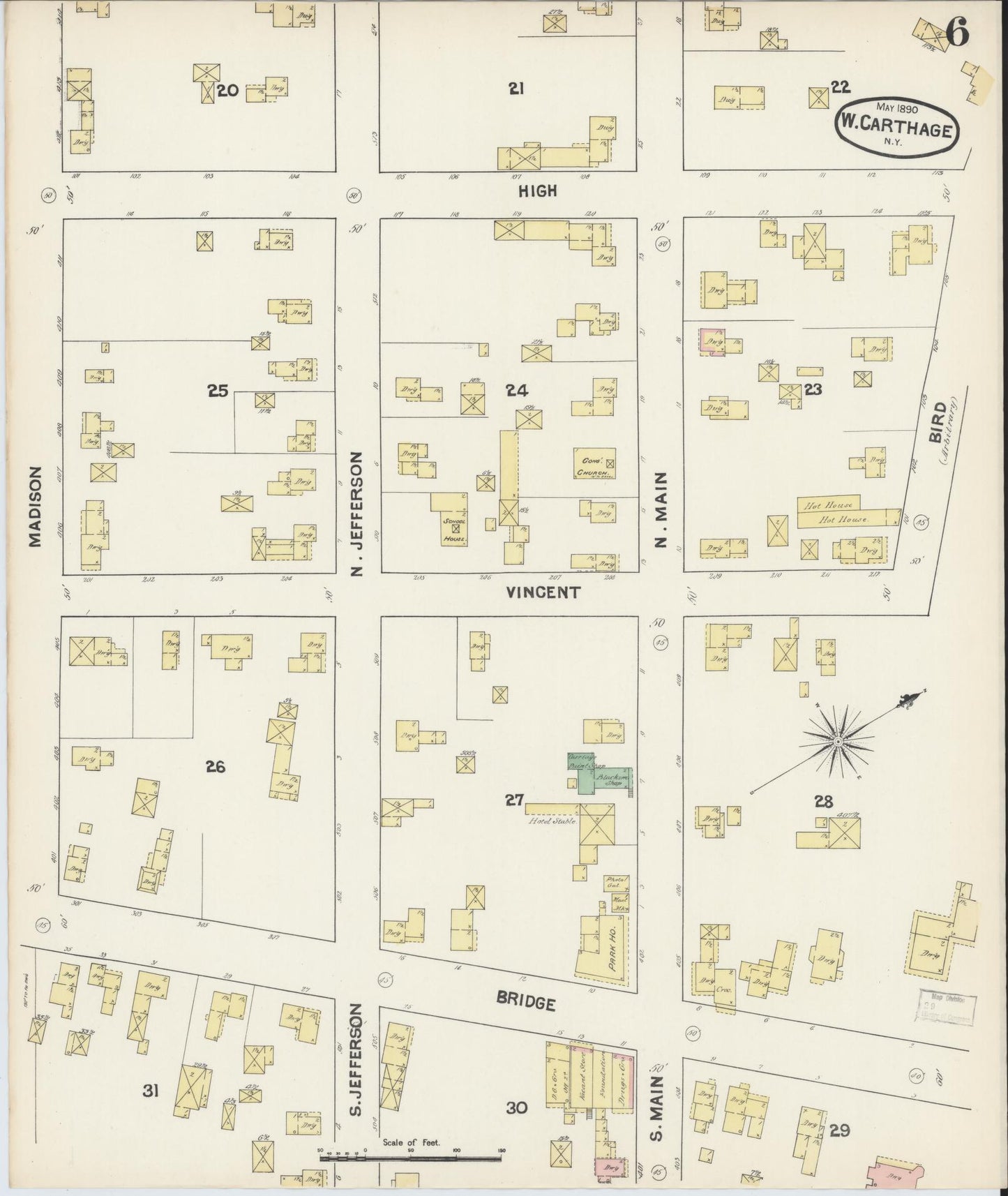 Sanborn Fire Insurance Map from Carthage, Jefferson County, New York (1890), Sheet #0006 - Historic Sanborn Fire Insurance Map Print, vintage old map wall art, antique decor, genealogy gift, New York New York map