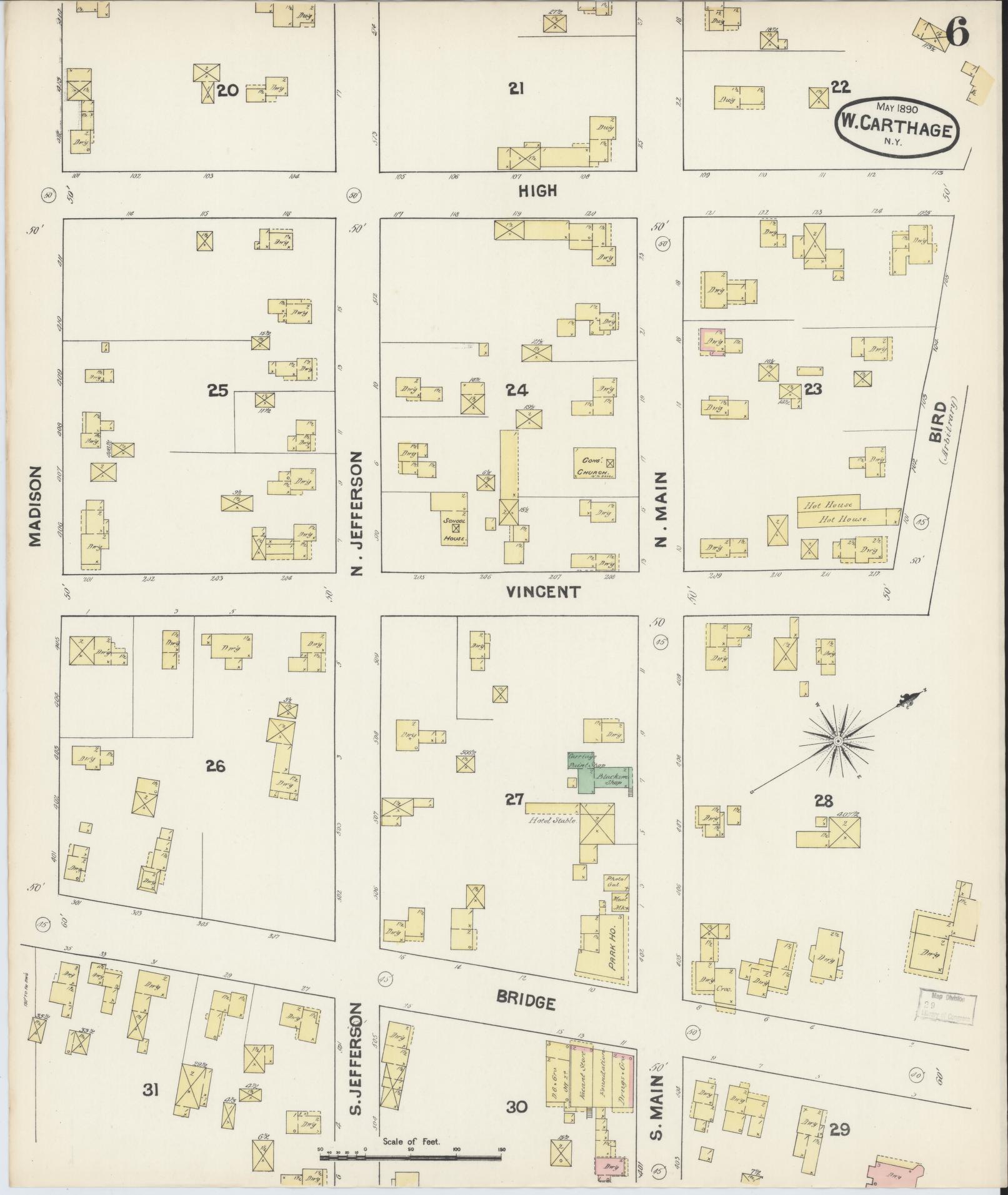 Sanborn Fire Insurance Map from Carthage, Jefferson County, New York (1890), Sheet #0006 - Historic Sanborn Fire Insurance Map Print, vintage old map wall art, antique decor, genealogy gift, New York New York map