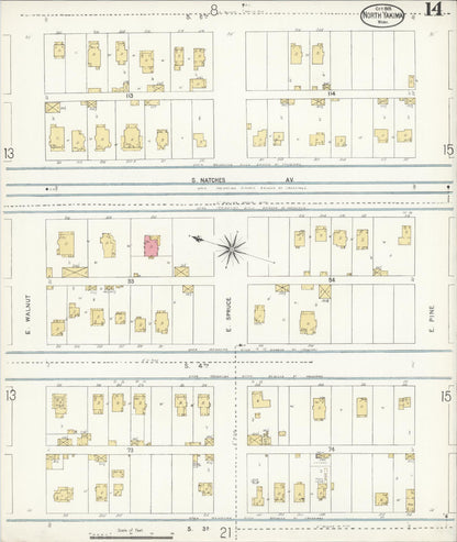 Sanborn Fire Insurance Map from North Yakima, Yakima County, Washington (1905), Sheet #0014 - Complete Map Set gallery image, historic Sanborn map, vintage wall art, Washington Washington