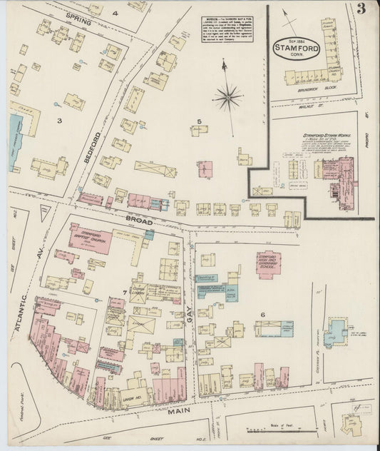 Sanborn Fire Insurance Map from Stamford, Fairfield County, Connecticut (1884), Sheet #0003 - Historic Sanborn Fire Insurance Map Print, vintage old map wall art, antique decor, genealogy gift, Connecticut Connecticut map