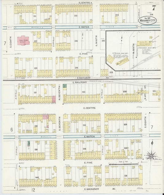 Sanborn Fire Insurance Map from Mahanoy City, Schuylkill County, Pennsylvania (1907), Sheet #0007 - Historic Sanborn Fire Insurance Map Print, vintage old map wall art, antique decor, genealogy gift, Pennsylvania Pennsylvania map