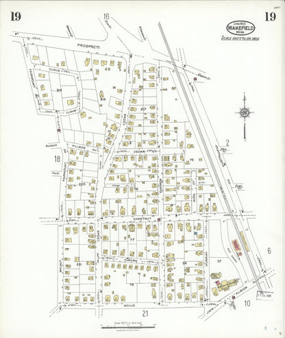 Sanborn Fire Insurance Map from Wakefield, Middlesex County, Massachusetts (1923), Sheet #0019 - Historic Sanborn Fire Insurance Map Print, vintage old map wall art, antique decor, genealogy gift, Massachusetts Massachusetts map