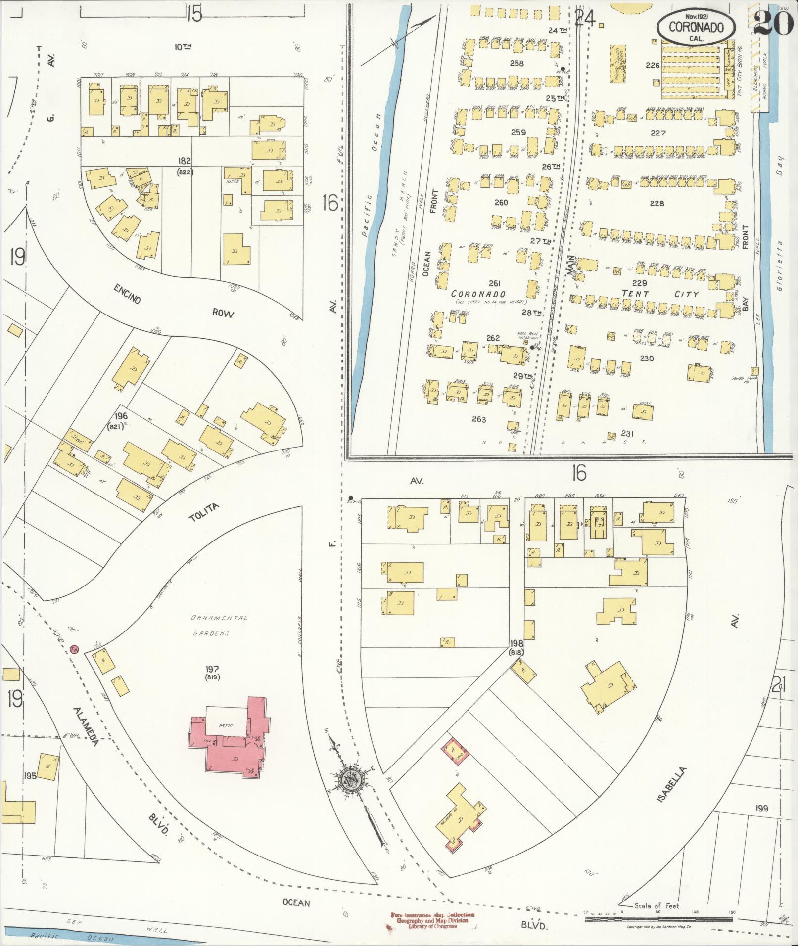 Sanborn Fire Insurance Map from Coronado, San Diego County, California (1921), Sheet #0020 - Complete Map Set gallery image, historic Sanborn map, vintage wall art, California California