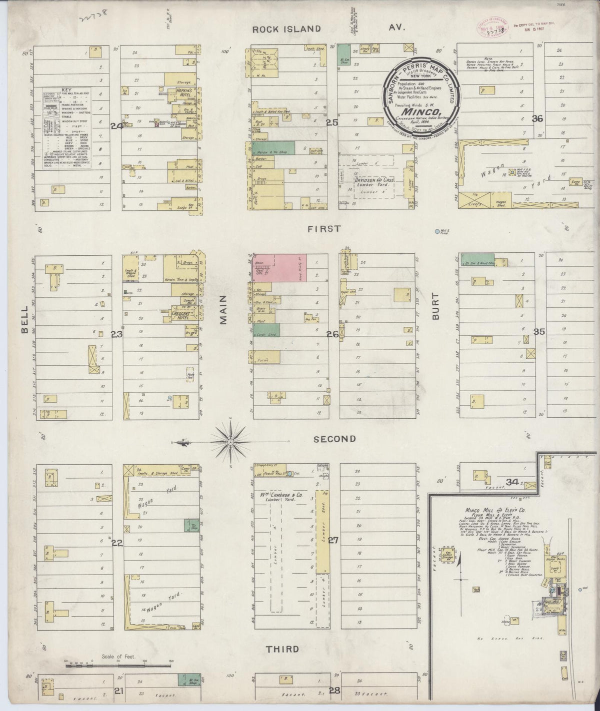 Sanborn Fire Insurance Map from Minco, Grady County, Oklahoma (1894), Sheet #0001 - Historic Sanborn Fire Insurance Map Print, vintage old map wall art, antique decor, genealogy gift, Oklahoma Oklahoma map
