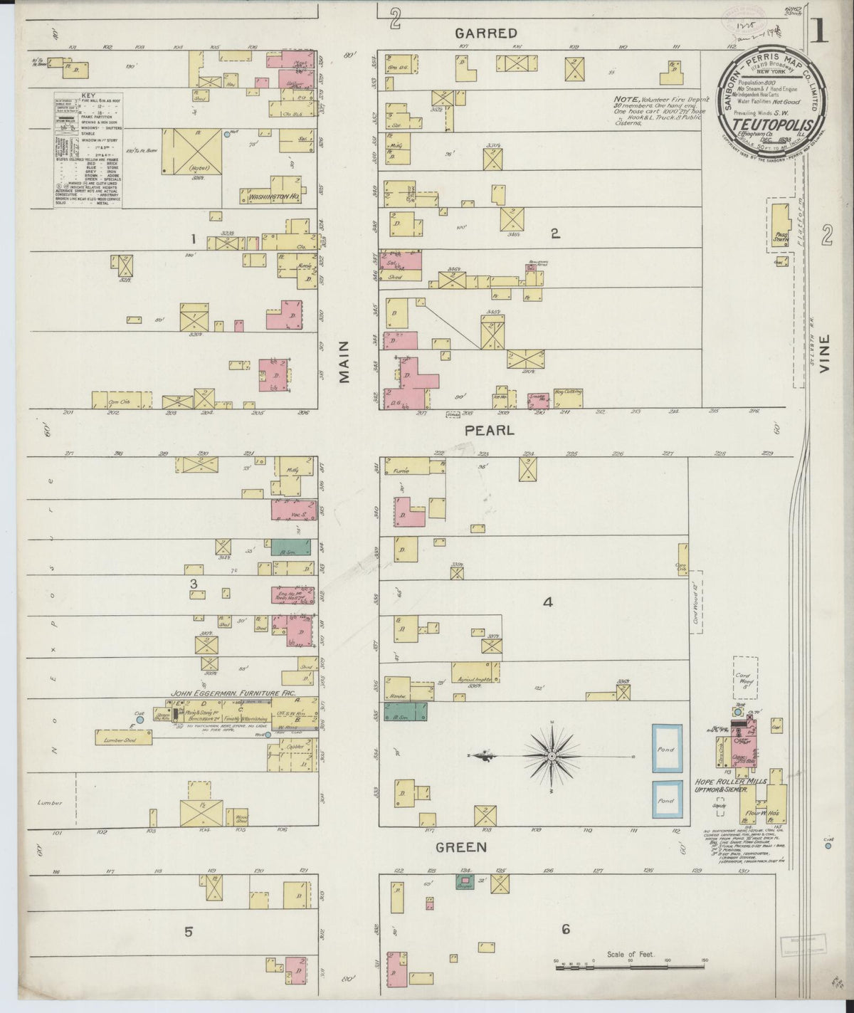 Sanborn Fire Insurance Map from Teutopolis, Effingham County, Illinois (1893), Sheet #0001 - Historic Sanborn Fire Insurance Map Print, vintage old map wall art, antique decor, genealogy gift, Illinois Illinois map
