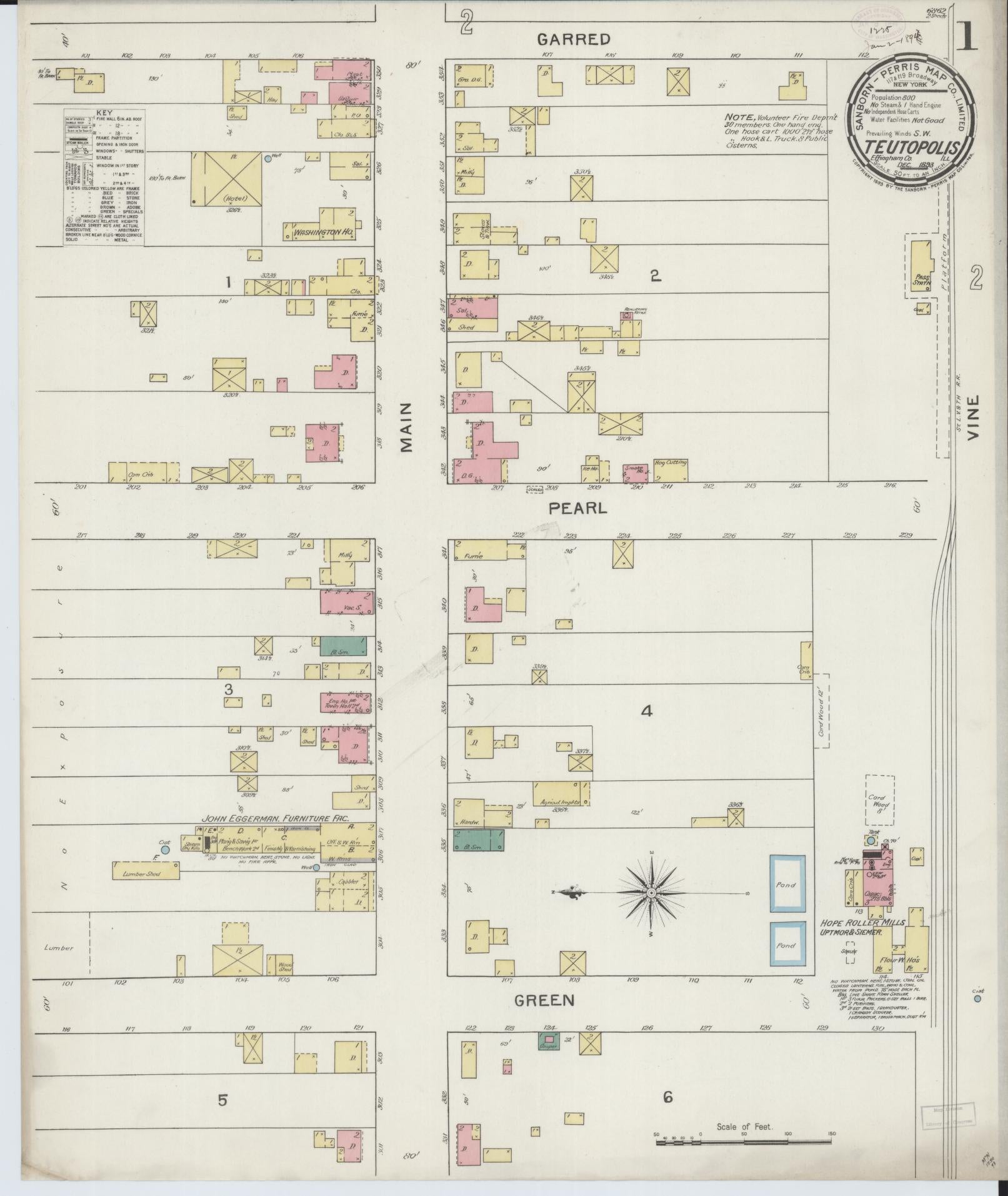 Sanborn Fire Insurance Map from Teutopolis, Effingham County, Illinois (1893), Sheet #0001 - Historic Sanborn Fire Insurance Map Print, vintage old map wall art, antique decor, genealogy gift, Illinois Illinois map