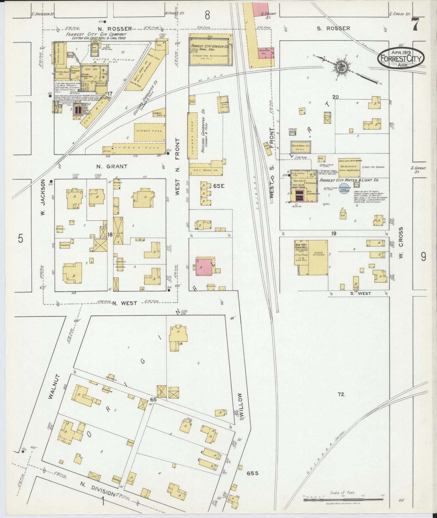 Sanborn Fire Insurance Map from Forrest City, Saint Francis County, Arkansas (1919), Sheet #0007 - Complete Map Set gallery image, historic Sanborn map, vintage wall art, Arkansas Arkansas