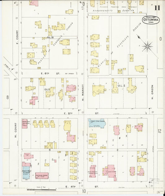 Sanborn Fire Insurance Map from Ottumwa, Wapello County, Iowa (1897), Sheet #0011 - Historic Sanborn Fire Insurance Map Print, vintage old map wall art