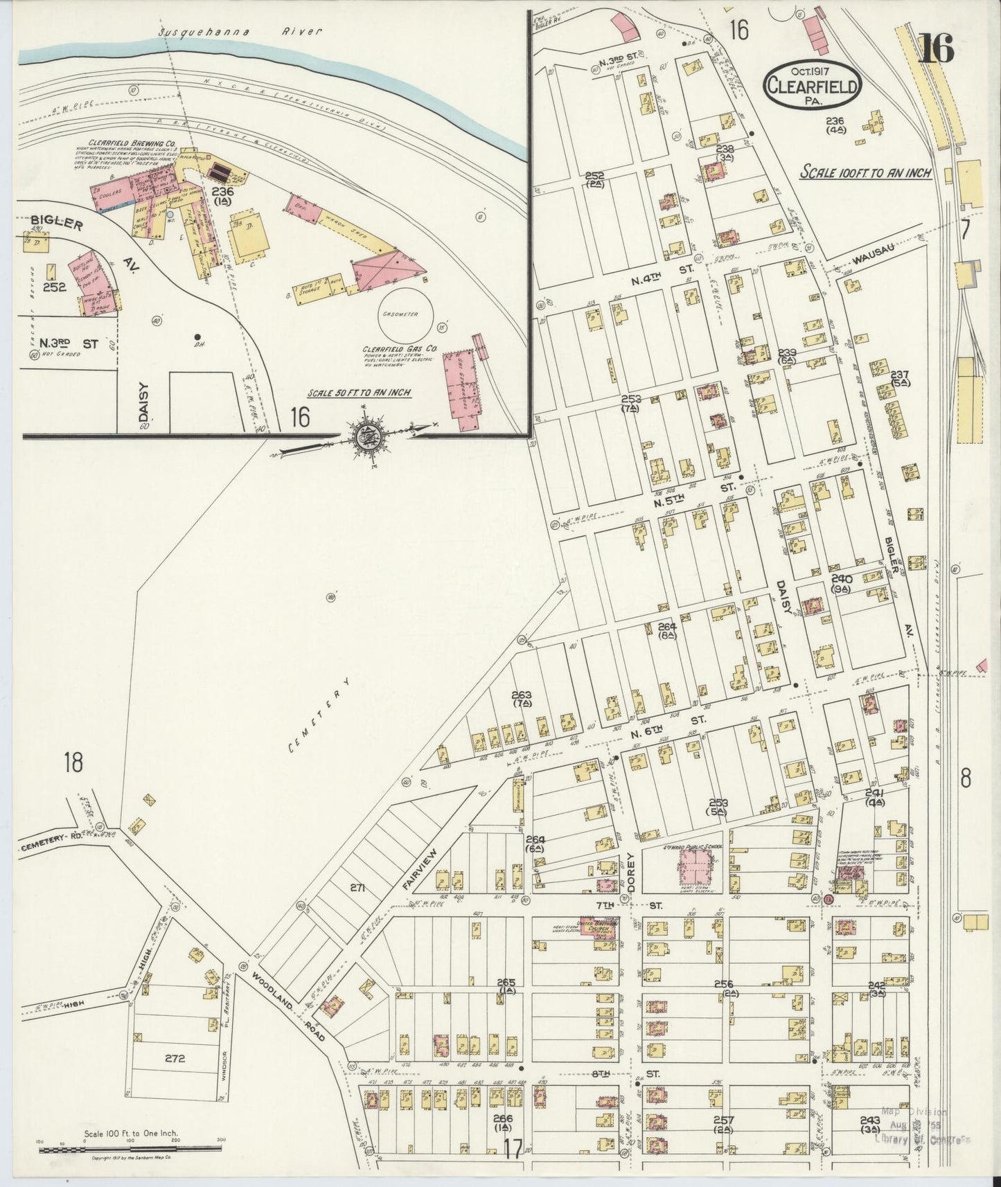 Sanborn Fire Insurance Map from Clearfield, Clearfield County, Pennsylvania (1917), Sheet #0016 - Historic Sanborn Fire Insurance Map Print, vintage old map wall art, antique decor, genealogy gift, Pennsylvania Pennsylvania map