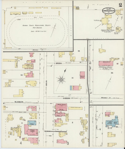 Sanborn Fire Insurance Map from Canandaigua, Ontario County, New York (1897), Sheet #0002 - Historic Sanborn Fire Insurance Map Print, vintage old map wall art, antique decor, genealogy gift, New York New York map