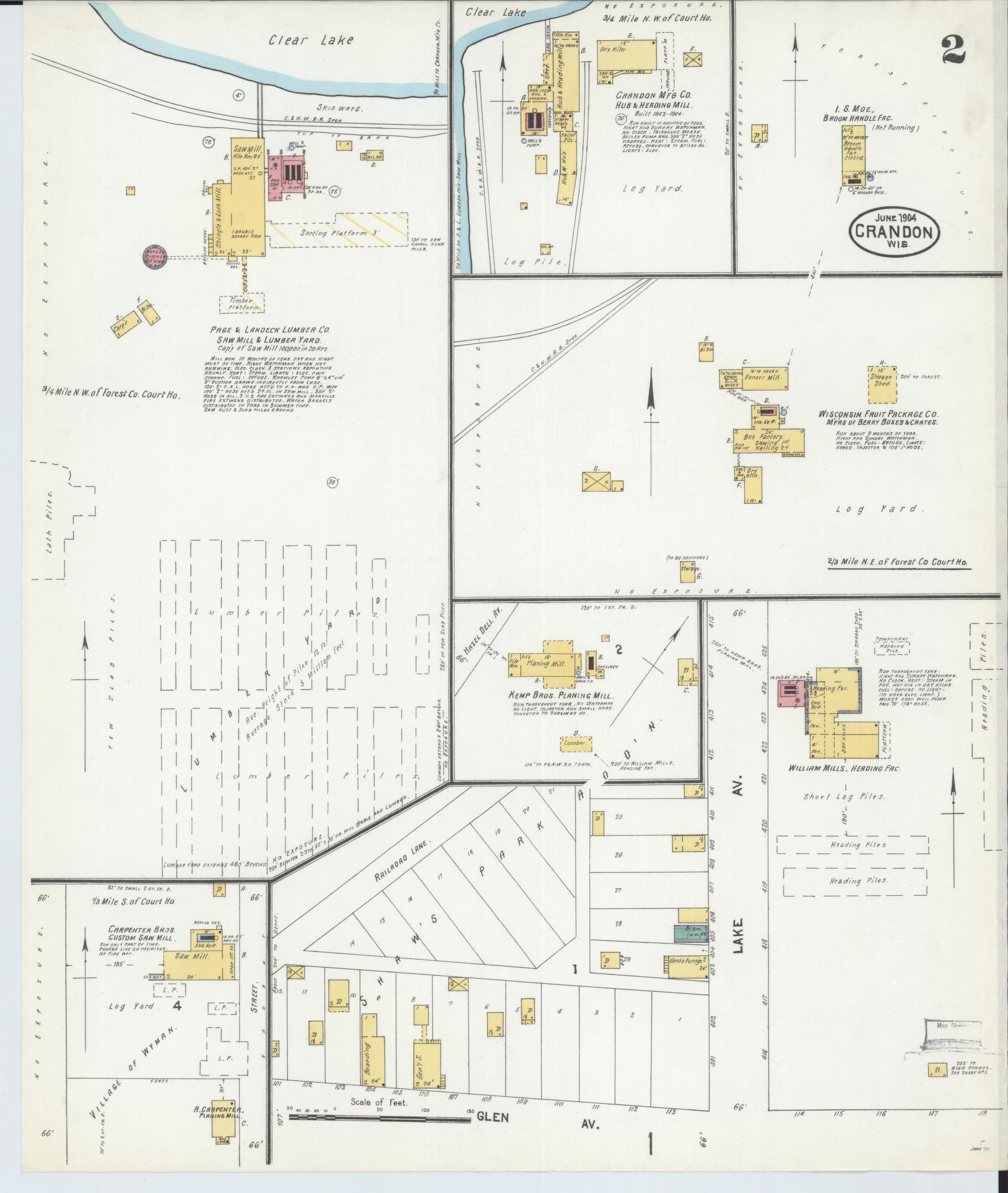 Sanborn Fire Insurance Map from Crandon, Forest County, Wisconsin (1904), Sheet #0002 - Historic Sanborn Fire Insurance Map Print, vintage old map wall art, antique decor, genealogy gift, Wisconsin Wisconsin map