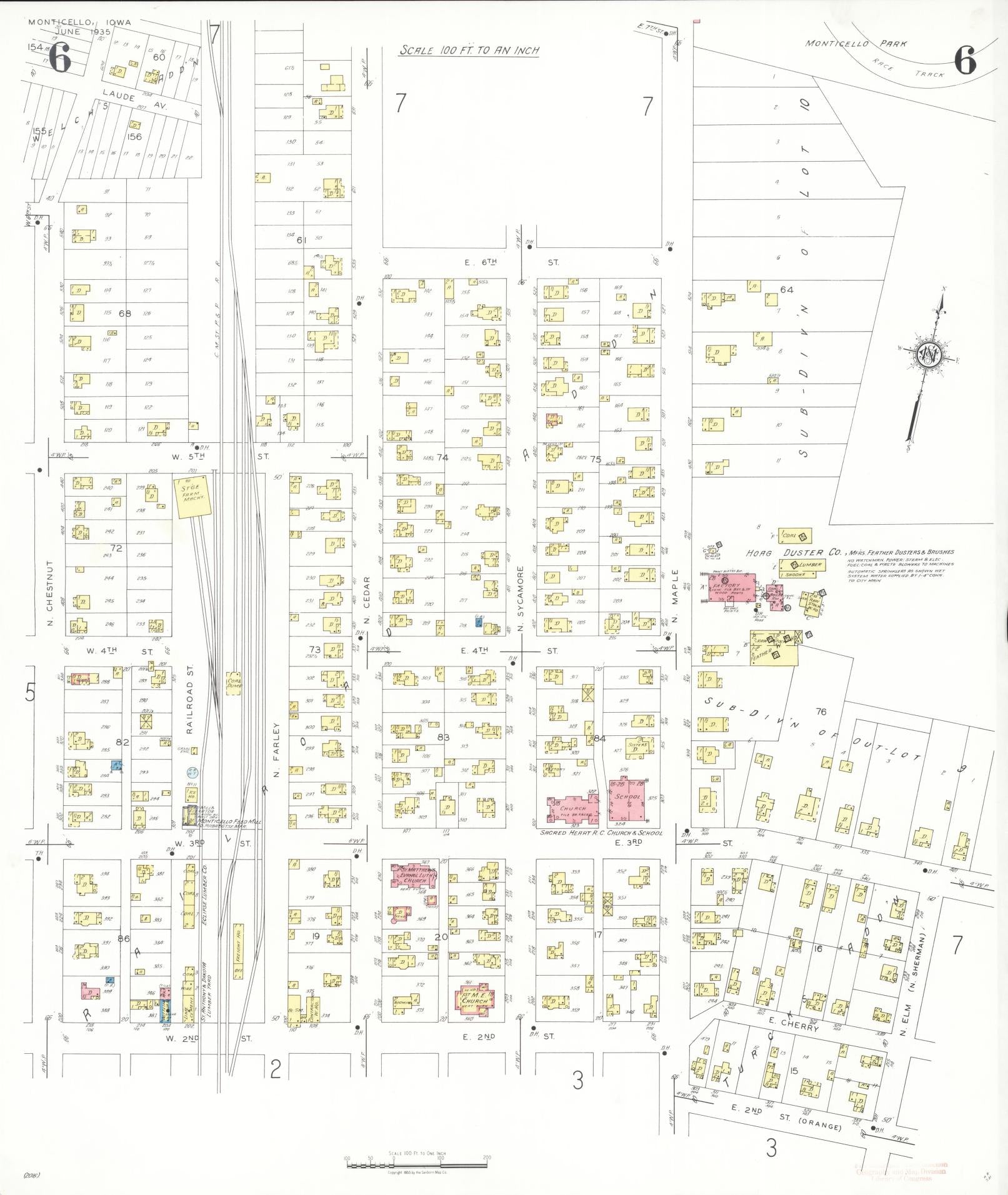 Sanborn Fire Insurance Map from Monticello, Jones County, Iowa (1935), Sheet #0006 - Historic Sanborn Fire Insurance Map Print, vintage old map wall art