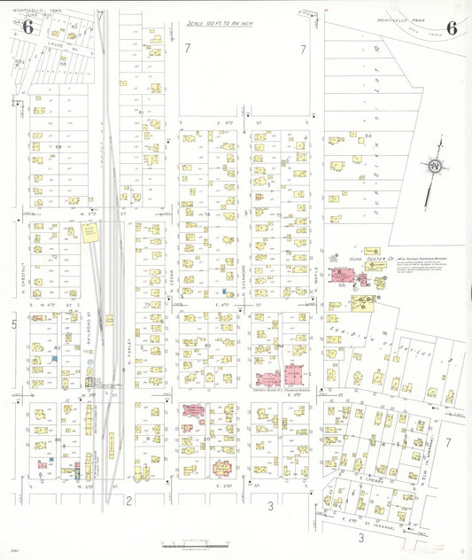 Sanborn Fire Insurance Map from Monticello, Jones County, Iowa (1935), Sheet #0006 - Historic Sanborn Fire Insurance Map Print, vintage old map wall art