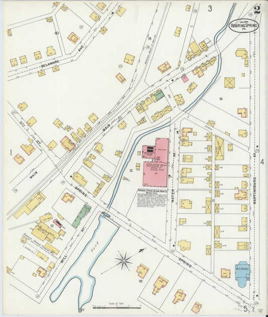 Sanborn Fire Insurance Map from Roaring Spring, Blair County, Pennsylvania (1899), Sheet #0002 - Historic Sanborn Fire Insurance Map Print, vintage old map wall art, antique decor, genealogy gift, Pennsylvania Pennsylvania map