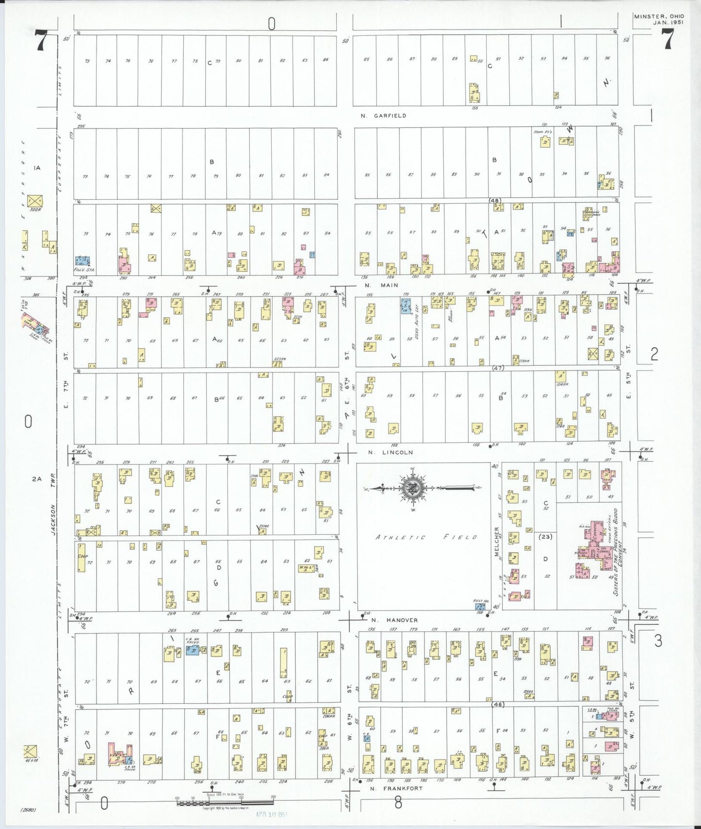 Sanborn Fire Insurance Map from Minster, Auglaize County, Ohio (1951), Sheet #0007 - Complete Map Set gallery image, historic Sanborn map, vintage wall art, Ohio Ohio