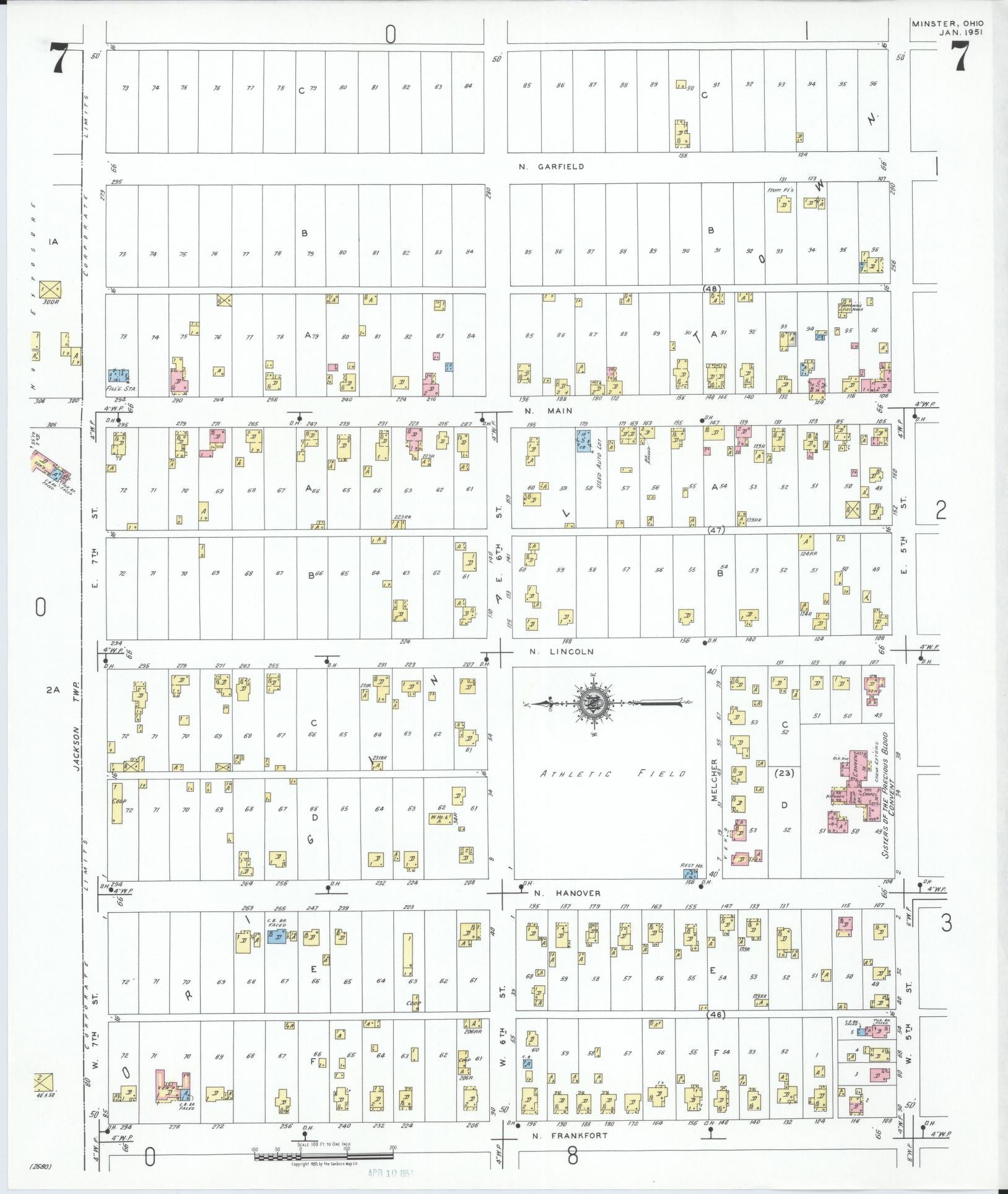 Sanborn Fire Insurance Map from Minster, Auglaize County, Ohio (1951), Sheet #0007 - Complete Map Set gallery image, historic Sanborn map, vintage wall art, Ohio Ohio
