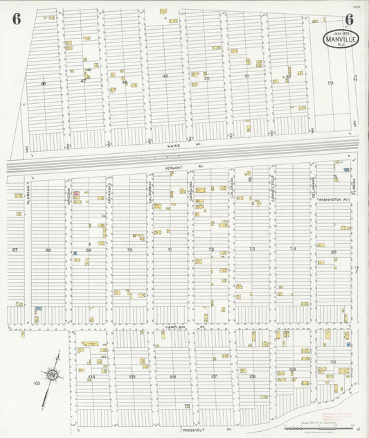 Sanborn Fire Insurance Map from Manville, Somerset County, New Jersey (1928), Sheet #0006 - Historic Sanborn Fire Insurance Map Print, vintage old map wall art, antique decor, genealogy gift, New Jersey New Jersey map