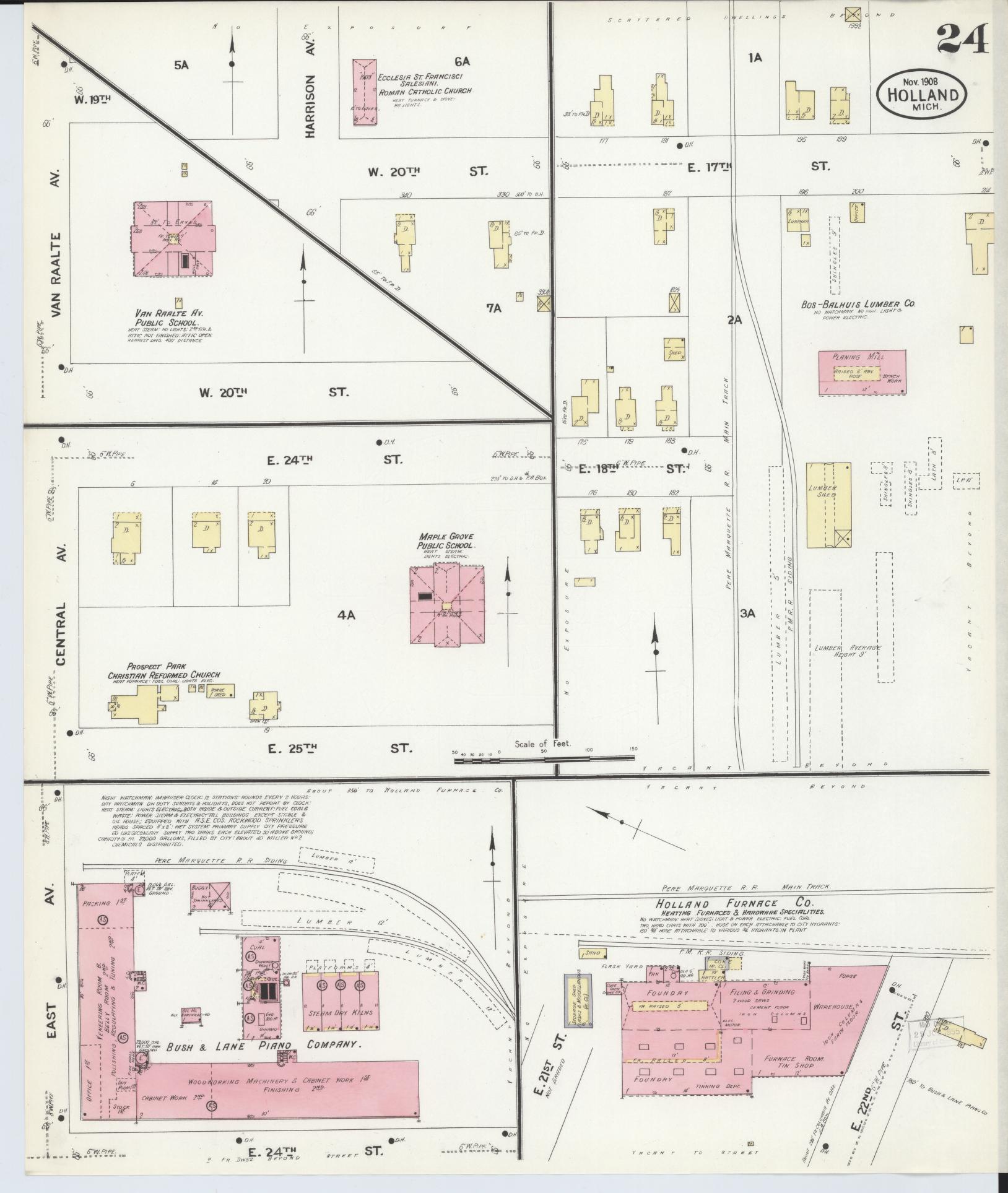 Sanborn Fire Insurance Map from Holland, Ottawa County, Michigan (1908), Sheet #0024 - Historic Sanborn Fire Insurance Map Print, vintage old map wall art, antique decor, genealogy gift, Michigan Michigan map