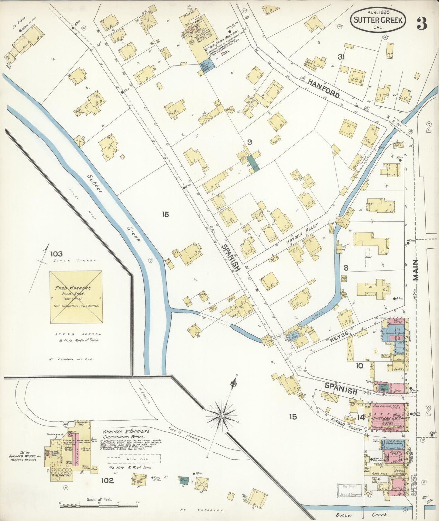 Sanborn Fire Insurance Map from Sutter Creek, Amador County, California (1895), Sheet #0003 - Complete Map Set gallery image, historic Sanborn map, vintage wall art, California California