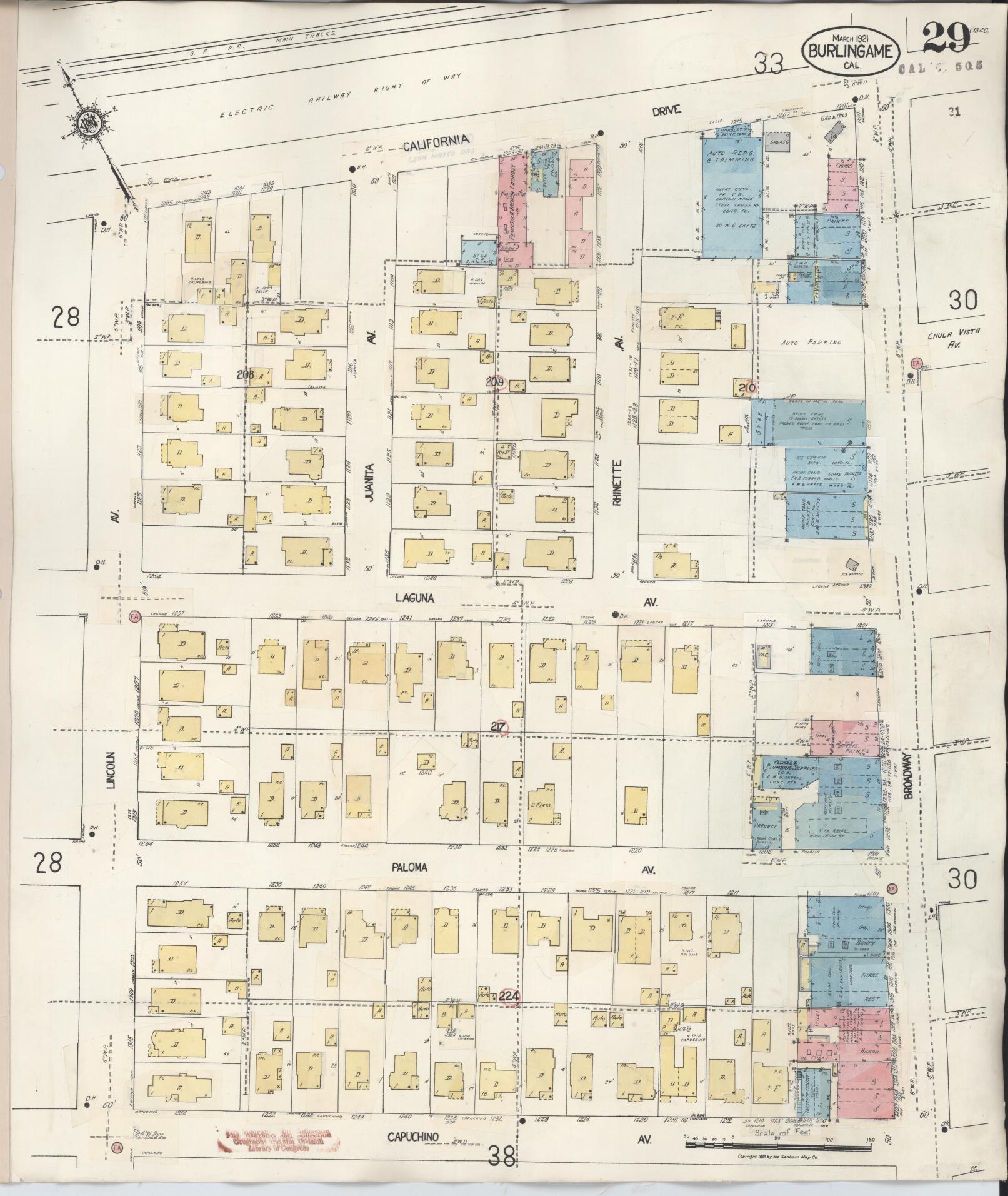 Sanborn Fire Insurance Map from Burlingame, San Mateo County, California (1949), Sheet #0029 - Complete Map Set gallery image, historic Sanborn map, vintage wall art, California California