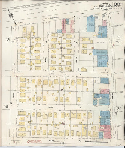 Sanborn Fire Insurance Map from Burlingame, San Mateo County, California (1949), Sheet #0029 - Complete Map Set gallery image, historic Sanborn map, vintage wall art, California California