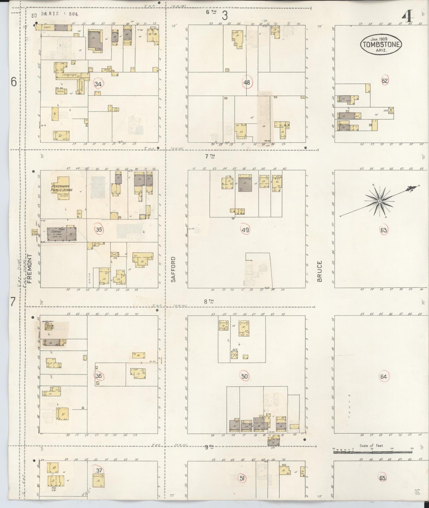 Sanborn Fire Insurance Map from Tombstone, Cochise County, Arizona (1931), Sheet #0004 - Complete Map Set gallery image, historic Sanborn map, vintage wall art, Arizona Arizona