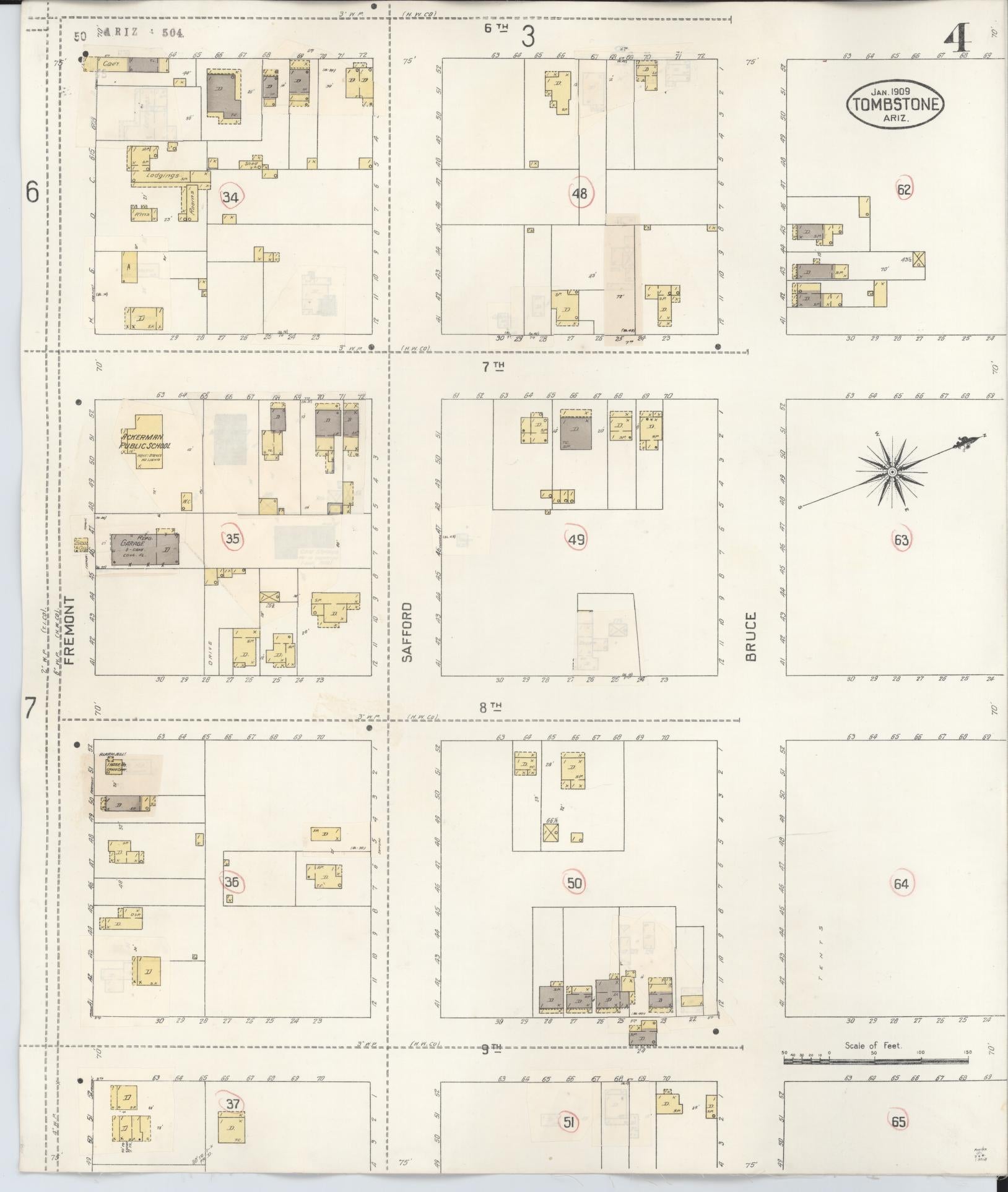 Sanborn Fire Insurance Map from Tombstone, Cochise County, Arizona (1931), Sheet #0004 - Complete Map Set gallery image, historic Sanborn map, vintage wall art, Arizona Arizona