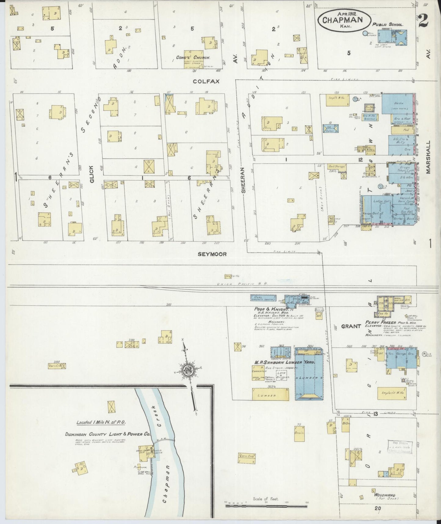 Sanborn Fire Insurance Map from Chapman, Dickinson County, Kansas (1912), Sheet #0002 - Historic Sanborn Fire Insurance Map Print, vintage old map wall art, antique decor, genealogy gift, Kansas Kansas map