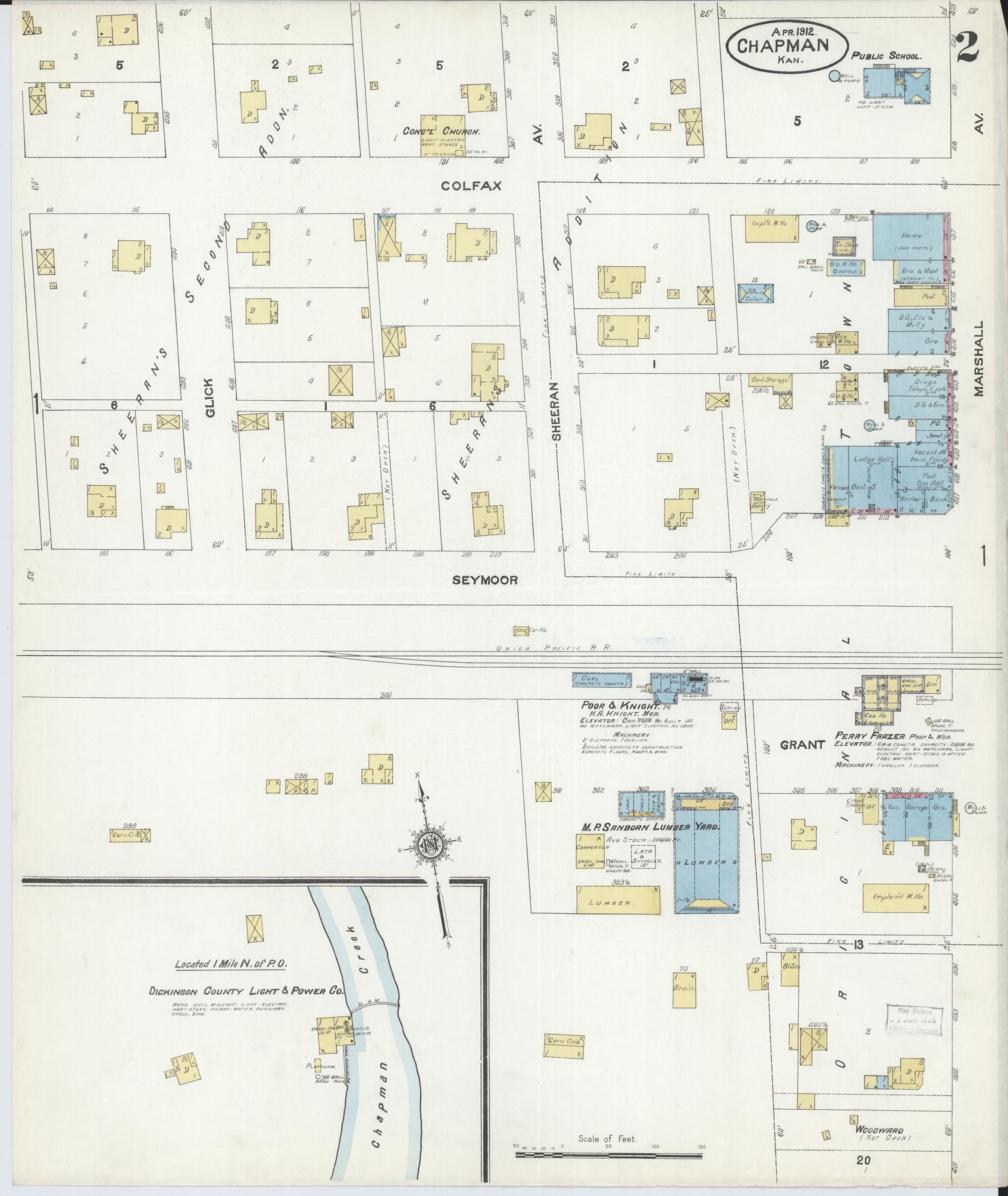 Sanborn Fire Insurance Map from Chapman, Dickinson County, Kansas (1912), Sheet #0002 - Historic Sanborn Fire Insurance Map Print, vintage old map wall art, antique decor, genealogy gift, Kansas Kansas map