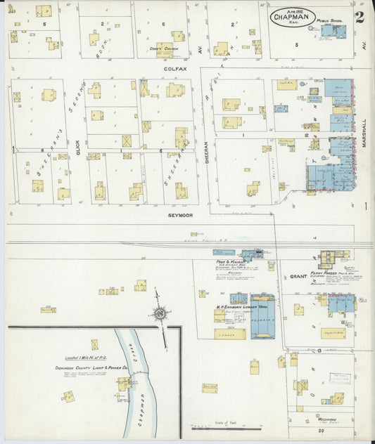 Sanborn Fire Insurance Map from Chapman, Dickinson County, Kansas (1912), Sheet #0002 - Historic Sanborn Fire Insurance Map Print, vintage old map wall art, antique decor, genealogy gift, Kansas Kansas map