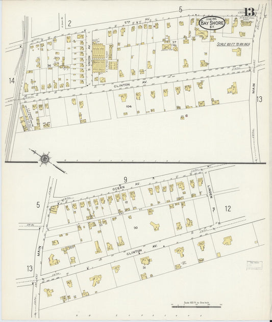 Sanborn Fire Insurance Map from Bay Shore, Suffolk County, New York (1915), Sheet #0013 - Historic Sanborn Fire Insurance Map Print, vintage old map wall art, antique decor, genealogy gift, New York New York map
