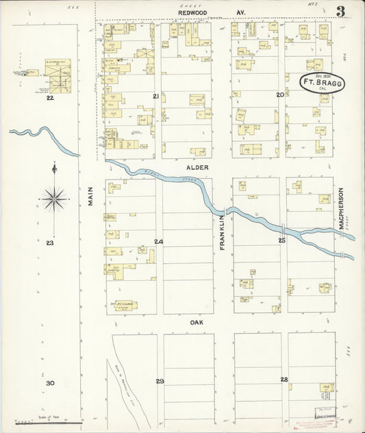 Sanborn Fire Insurance Map from Fort Bragg, Mendocino County, California (1890), Sheet #0003 - Historic Sanborn Fire Insurance Map Print, vintage old map wall art, antique decor, genealogy gift, California California map