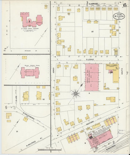 Sanborn Fire Insurance Map from Wilson, Wilson County, North Carolina (1903), Sheet #0006 - Historic Sanborn Fire Insurance Map Print, vintage old map wall art, antique decor, genealogy gift, North Carolina North Carolina map
