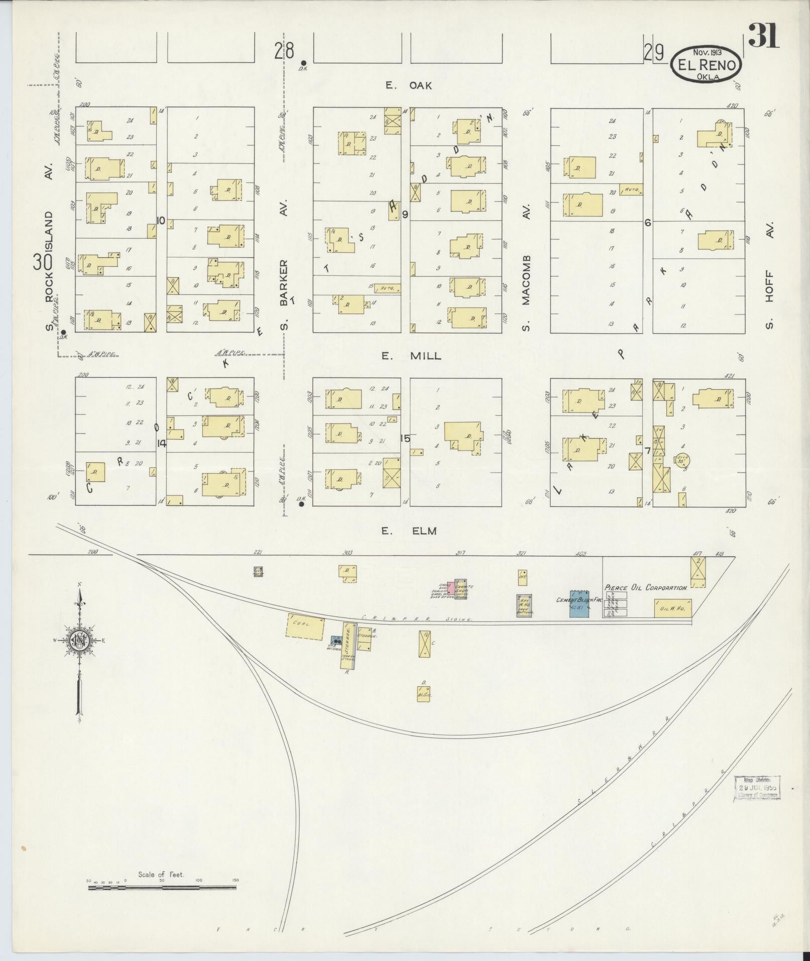 Sanborn Fire Insurance Map from El Reno, Canadian County, Oklahoma (1913), Sheet #0031 - Historic Sanborn Fire Insurance Map Print, vintage old map wall art, antique decor, genealogy gift, Oklahoma Oklahoma map