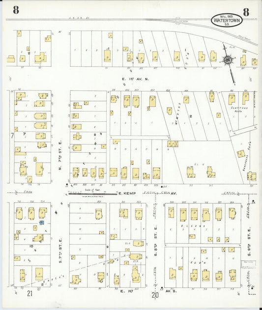 Sanborn Fire Insurance Map from Watertown, Codington County, South Dakota (1923), Sheet #0008 - Historic Sanborn Fire Insurance Map Print, vintage old map wall art, antique decor, genealogy gift, South Dakota South Dakota map