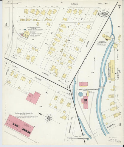 Sanborn Fire Insurance Map from Saint Marys, Auglaize County, Ohio (1907), Sheet #0007 - Historic Sanborn Fire Insurance Map Print, vintage old map wall art, antique decor, genealogy gift, Ohio Ohio map